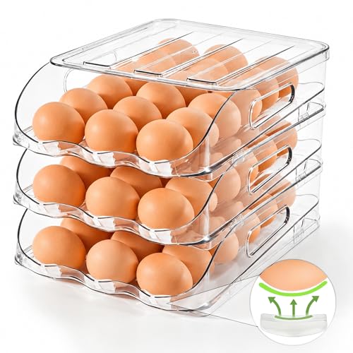 SMRCAD 54-Egg Dispenser with Silicone Bumpers, Auto-Rolling, Stackable | BPA-free food-grade PET | Stackable with lid | Built-in handle | 11.92"L x 8.85"W x 7.9"H | Hand wash only - size: 3 Tier Holder 54 Eggs (L SIZE)