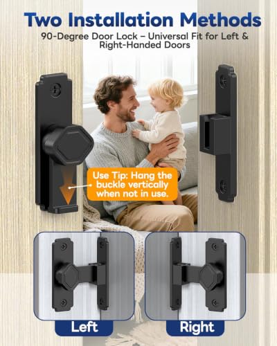 Pocket Door Lock, 90 Degree Latch, Barn Door Hardware Black 1PC | Solid Aluminum Alloy, 3MM Spacer, 360° Rotation, Sliding Screen Door Lock, Cabinet, Bathroom, Garden Gate, Shed, Bedroom - color: Black-1 Pc