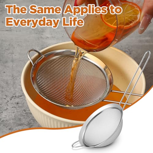 9 Packs 8.8 x 3.9 Inches Stainless Steel Fine Mesh Strainer Small Cocktail & Tea Strainer with Handle for Coffee, Juice, Powdered Sugar