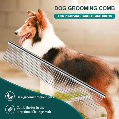 Dog Comb for Grooming, Metal Pet Comb for Cats & Dogs | 3-Pack Stainless Steel Dog Comb for Matted Hair, Grooming Tool for Removing Knots for Long & Short Haired Pet - 7.4 IN