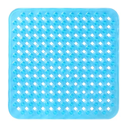 Yimobra Square Shower Mat Non Slip, Super Strong Suction Cups, 21"X21" Bath Tub Mat with Drain Holes, Machine Washable Fast Draining Bath Mats, Bathroom Essentials,Clear Blue - color: Clear Blue, size: 21 X 21 Inch
