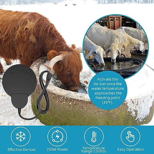 250W De-Icer Birdbath Heater with Black Teflon Coating, Integral Cast Aluminum Trough Heater for Livestock,Poultry, Birds, and Wildlife, Winter Use for Chicken Water Heater,9.84FT Cord