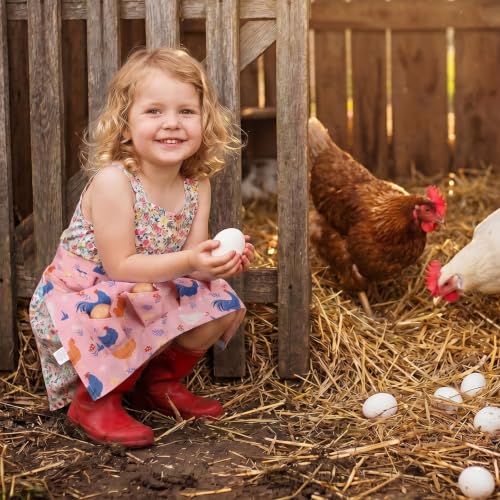 Egg Collecting Apron and Basket, 8 Pouches Chicken Egg Apron for Kids, 7 Pouches Egg Basket for Gathering Fresh Eggs - color: Pink