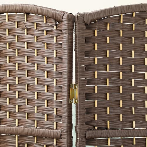 HOMCOM 4 Panel Room Divider 6 Ft Privacy Screen Hand-Woven Brown | Folding PP Wall Partition, Pine Wood Frame, Freestanding Room Separator, Bedroom Home Office, No Assembly - color: Brown, size: 4 Panel