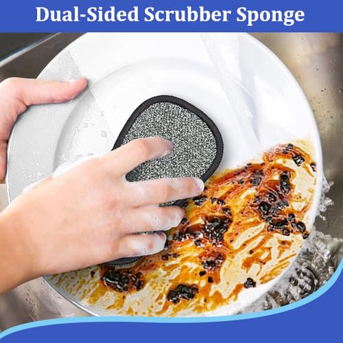 Dish Sponges Kitchen, 12 Pack Multi-Purpose Microfiber Scrub Sponge - Dual-Sided Heavy Duty Non-Scratch Scrubber, Reusable Cleaning Sponge for Dishes, Pots, Pans, Stovetop & Sink