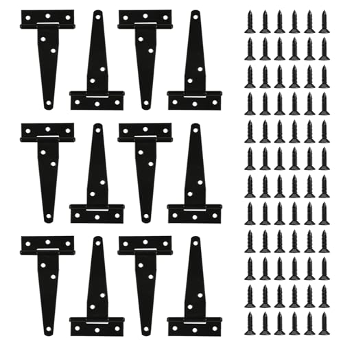 T Strap Hinges Heavy Duty, Shed Door Gate Hinges(Black) (12, 12 Pcs *4 inch) - size: 12 Pcs *4 inch