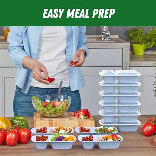 Dealusy 50 Pack 28 oz Meal Prep Containers with Lids 2-Compartment, Blue | Sturdy Leakproof & Food Safe, Microwave, Freezer, Dishwasher Safe Prep Containers, To Go Take Out Plastic Food Storage - color: Blue