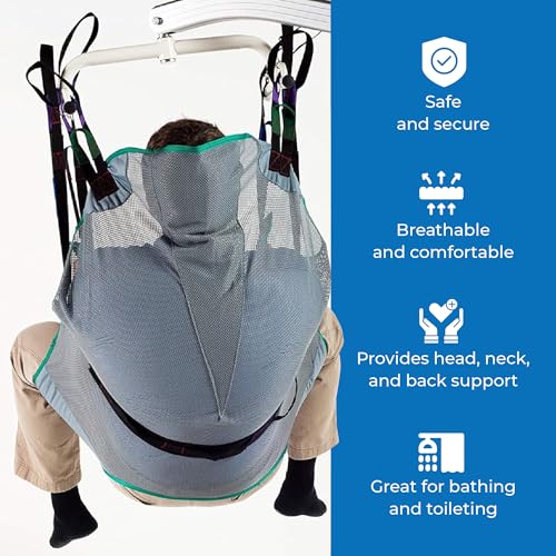 Patient Aid Full Body Mesh Divided Leg Sling for for Hoyer Patient Lift | Holds up to 450 lb | Easy-to-Wash Mesh Fabric | Divided-Leg Design | Neck & Back Support | Hoyer Safe Lifting for Elderly - size: Large