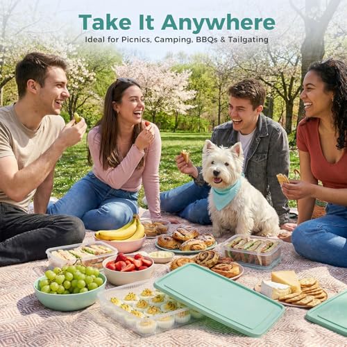 HAKSEN Deviled Egg Containers with Lid, (Set of 2), Deviled Egg Holder Tray Carrier for Refrigerator with 48 Holes, Fridge Stackable Kitchen Portable Countertop Storage