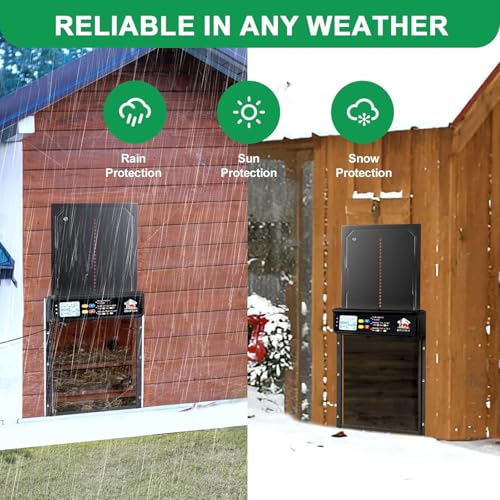 Automatic Chicken Coop Door Solar Powered with Timer, Light Sensor, Remote Control, LCD Display, Aluminum Alloy 4 Auto Modes Wide Size Chicken House Door, Anti-Pinch, Weatherproof, USB Backup, Black - color: Upgraded Black
