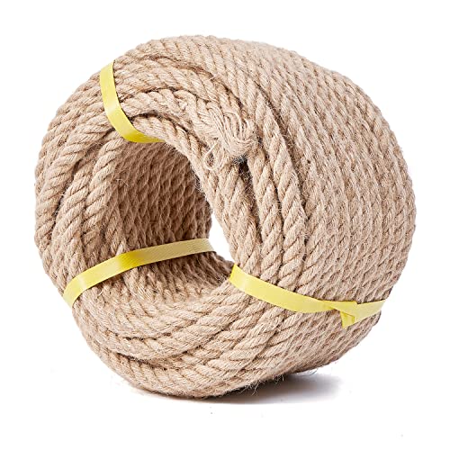 Heavy Duty Jute Rope - 1/2 Inch, 100 Feet, Natural Hemp, Twisted, Ideal for Crafts, Gardening, Bundling, Climbing, Hammock, Nautical, Tug of War, Railings, Home Decorating - size: 100Ft, style: 1/2 Inch