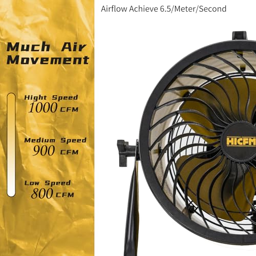 HiCFM 10" High-velocity Drum Air Circulator Fan 1000 CFM Large Airflow Turbo Shop Floor Fan with 360-degree Pivoting Head, 3-speed 1/12 HP Motor - style: 10" Turbo Floor Fan