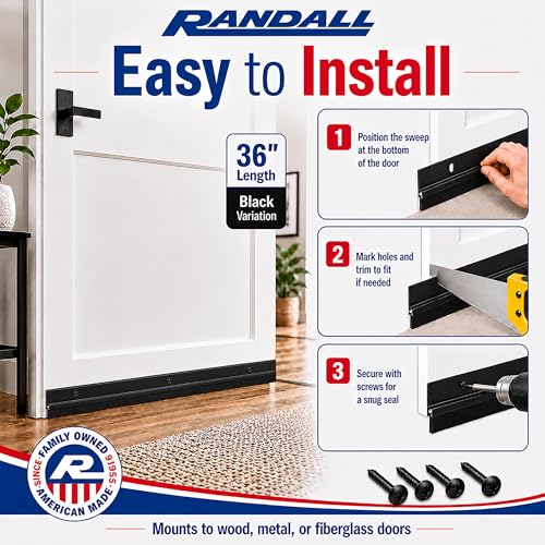 Randall Manufacturing Co., Inc | Door Sweeps – Aluminum & Brush | Brush Sweeps for Gaps Up to 1” | Black Holder | 3 Feet | Fill Gaps & Keep Unwanted Debris Out