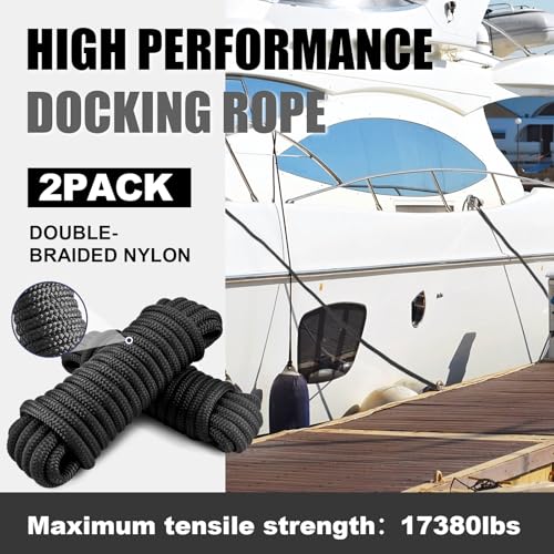 TetherTite Boat Dock Lines 5/8 Inch 20/25/30 Ft,Double Braided Nylon Boat Dock Lines with Loop, Mooring Line Marine Rope (3/4" x30) - size: 3/4"x30