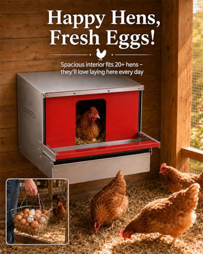 Roll Away Nesting Box with Reversible Roll Out Egg Collection for 20+ Hens | With nesting pads, Galvanized metal, Easy collection, Rustproof, Easy to install & clean, with gloves & protective strips