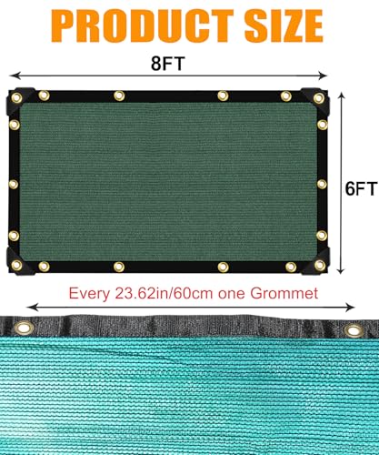 70% Green Shade Cloth 6ft x 8ft Sun Shade Netting with Grommets | Breathable UV Block Balanced Shade for Garden, Plants Cover Patio, Pergola, Chicken Coop, Kennel, Vegetables, Greenhouse - size: 70%-6 FT x 8 FT