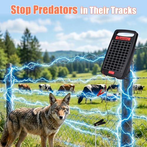 20 Miles Solar Electric Fence Charger with Short Circuit Alarm,0.32JPowered | 24-Hour Protection,Tempered Glass Solar Panel,14-Day Continuous Powered Protection for Livestock Protection - size: GOR32（20M0.32J）