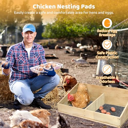 12 Pack Chicken Nesting Pads, Washable Nesting Box Liners for Chicken Coop, Reusable Plastic Nest Box Pads, Cuttable Chicken Laying Mats, 12×12×0.8”