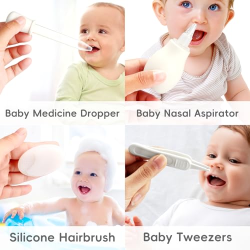 Baby Healthcare and Grooming Kit for Newborn Kids, 24PCS Upgraded Safety Baby Care Kit, Newborn Nursery Health Care Set, Baby Care Product (Grey White) - style: GREY WHITE-24