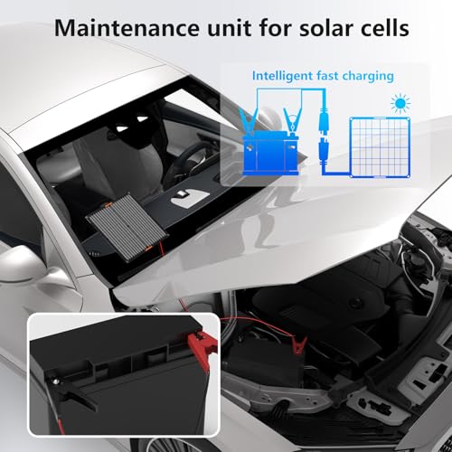30Watt 12V Solar Car Battery Trickle Charger & Maintainer | Portable Waterproof Solar Panel Kit Fits 12V Batteries for Boats, Marine, RVs, Automotive, Trailer with Alligator Clip - size: 30W Solar Panel