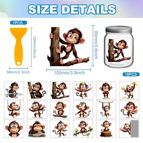 GLOBLELAND 18 Sheets Funny Monkey Transfer Sticker for Crafts 3.9x3.6 inch Cartoon Monkey Decal Stickers Cartoon Animals Rub on Transfers for Animal Lovers Cup Bottle Vase Glass Furniture Decor - style: Monkey