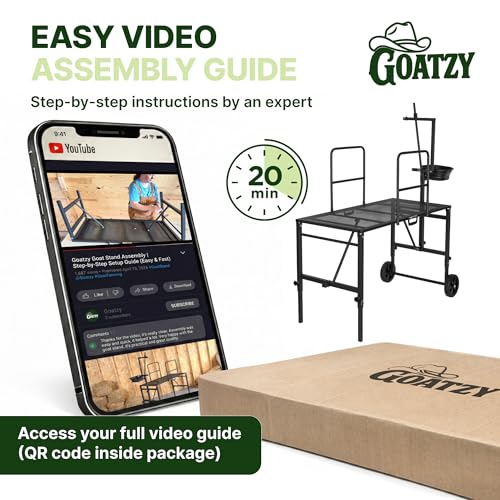 Goat Stand with Adjustable Headpiece & Legs, Goat Milking Stand with Feeder, Rails & Wheels, Stanchion for Grooming & Hoof Trimming, Sheep Stand for Shearing Heavy-Duty Steel Platform, Black - color: BLACK