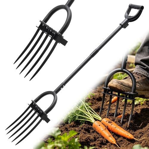 LLARGUEST Pitch Fork, 69" Heavy Duty Metal Garden Fork for Loosening Soil Broadfork with Ergonomic D-Grip Handle, 5-Tine Digging Fork Hay Fork for Compost,Mulching,Manure.