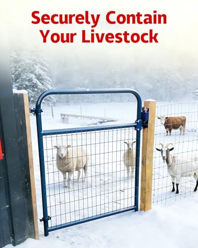 Farm Gate 4ft×50in, PVC-Coated Welded Steel Livestock Gate, Blue | 2 x 4 in no-climb wire mesh and fully welded frame for goats, sheep and hogs; suitable for pens, pastures, corrals and farms