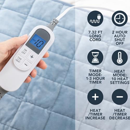 Berkshire Blanket Weighted Heating Pad - 12"x24" Electric Heat Wrap with 10 Heat Settings & Auto Shut Off - Soothing Heat Wrap for Back, Neck, Shoulders, Legs, Abdomen - Machine Washable & Portable - color: Polar Blue, size: 12" x 24"
