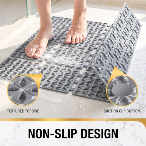 HITSLAM Shower Mat Anti Slip, 24x24 Inch Cut to Fit No Odor Soft TPE Shower Stall Mat, Square Bath Mat with Suction Cups and Drain Holes, Soft on Feet, Dark Grey - color: Dark Grey