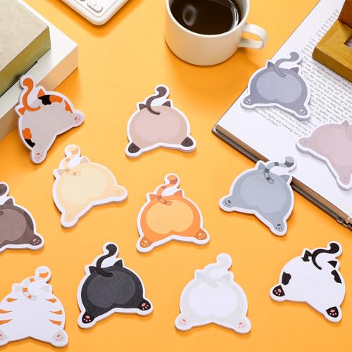 Yinder 24 Pads Cat Sticky Notes Fun Cartoon Memo Self Adhesive | Animal Memo Pad Bulk 12 Designs, For School Office Veterinary, Back to School Party Supplies Gift Tabs - style: Fresh Cat