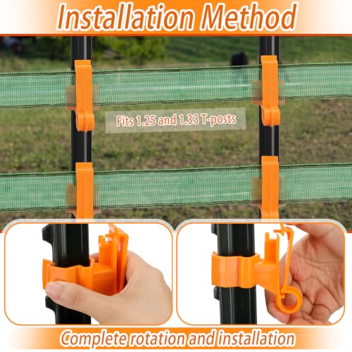 100 Pcs T-Post Poly Tape Insulator Large Snap T-Post Holding Electric Fence Insulator for Farm Fence (Orange) - color: Orange