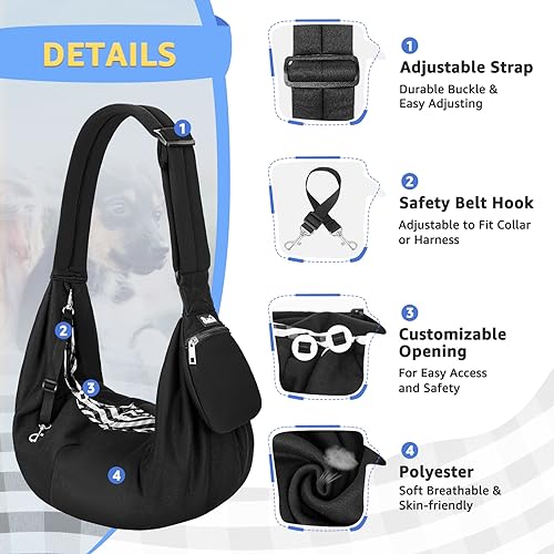 SlowTon Dog Carrier Sling - Thick Padded Shoulder Strap Adjustable, DB, S | Dog Carriers for Small Dogs, Puppy Carrier Purse for Pet Cat with Front Zipper Pocket Safety Belt Machine Washable - color: E-Ink Knitted Fabric