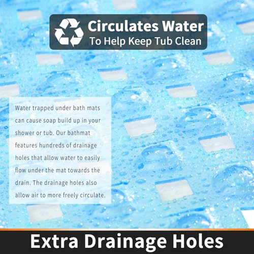 Yimobra Square Shower Mat Non Slip, Super Strong Suction Cups, 21"X21" Bath Tub Mat with Drain Holes, Machine Washable Fast Draining Bath Mats, Bathroom Essentials,Clear Blue - color: Clear Blue, size: 21 X 21 Inch