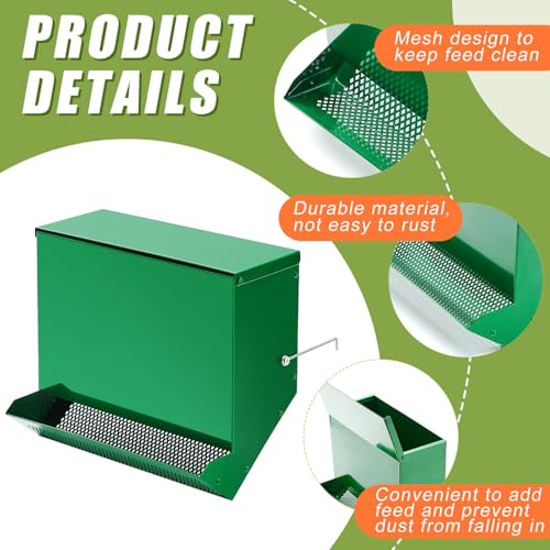 No-Waste Metal Rabbit Feeder for Cages, Large Hanging Food Dispenser with Mesh Bottom & Lid, Holds 5lb Feed for Several Days, Bunny & Small Pets