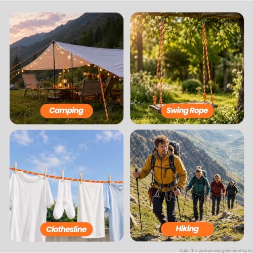 RIOOP Double Braid Polyester Rope, 1/2 in x 100 ft Heavy Duty Bull Rope | 48 Strands, 5290lbs Breaking Strength, for Tree Work, Camping, Hiking, Swing, Sailing and Indoor Outdoor Use, Orange - size: 1/2in x 100ft, style: Orange