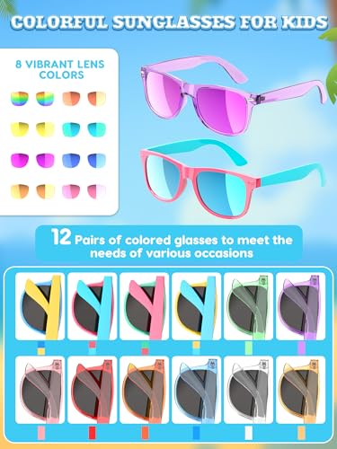 Sumsun Kids Sunglasses Bulk Party Favors 12 Packs Boys Girls Age 3-8 with UV400 Protection for Birthday Graduation Party Supplies (Blocking color 36 Pack) - style: 36pc Blocking Color