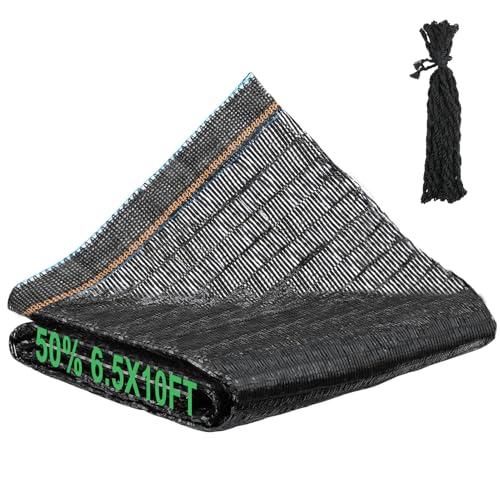 Bigmeta Cuttable Shade Cloth for Garden | 6.5x10FT 50% UV-Resistant Mesh Tarp with Rope, Black Sun Cover Net for Patio Greenhouse Raised Beds Plants - size: 6.5X10FT
