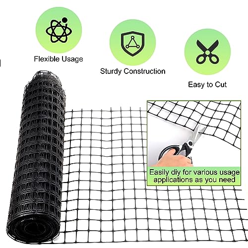 Windyun 2 Rolls 2'x100' Plastic Mesh Fence for Garden | Black HDPE Reusable Mesh Fence Roll,200 ft Coverage Plastic Netting for Garden Yard Backyard Chicken Rabbit Dogs - size: 100 ft
