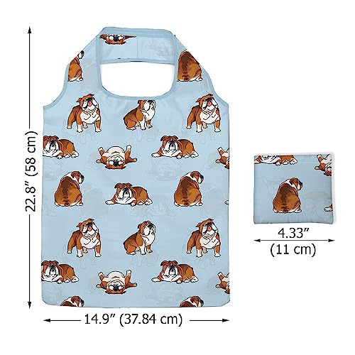 WIRESTER Reusable Grocery Tote Bag for Women, Foldable Shopping Bag, Cute Shoulder Bag, Beach Bag - color: English Bulldog Funny Playful Postures
