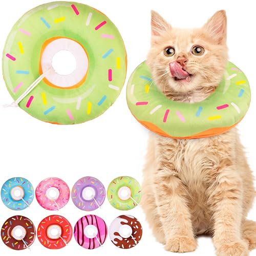 Cat Cone Collar Soft, Cute Cat Donut Collar After Surgery, Adjustable Kitten Recovery Cones to Stop Licking, Lightweight Neck Elizabethan Collars for Cats Kittens (Green, Small) - color: Green, size: Small