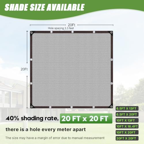 Storystore 40% Shade Cloth, 20Ft x 20Ft Heavy Duty UV Mesh with Grommets | Optimal Sunlight Balance | Heavy-Duty HDPE Mesh | Rust-Resistant Grommets | Heat Relief | Versatile Coop & Plant Cover - size: 20Ft x 20Ft