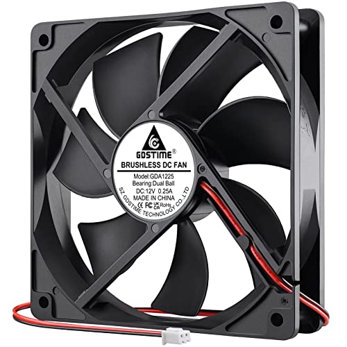 GDSTIME 120mm x 25mm 12V 2Pin Computer Case Cooling Fan Dual Ball Bearing | for Ice Maker, Wine Cooler, Power Supply, RV Fridge, Quartz Heater - 2500 RPM, 120x120x25mm, 12 Volt DC Brushless PC Fans - size: 120x25mm