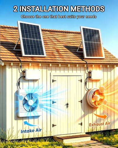 Solar Powered Fan with 24000mAh Battery, Usable At Night for Chicken Coop | Solar Exhaust Fan, 40W Quiet, Waterproof, High Airflow for Outdoor, Greenhouse, Sheds, Pet Houses Ventilation Equipment - size: 9.8 inches