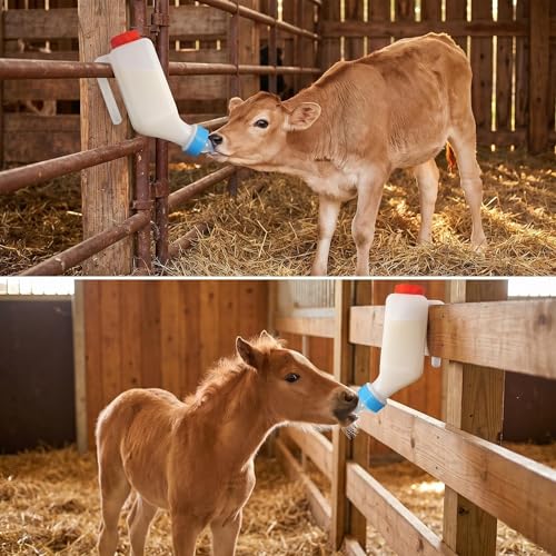 5 Pack 800ml Lamb Feeding Bottles | 5 bottles with 10 soft silicone nipples. 45° leak-proof double-cap design, marked with clear scales.