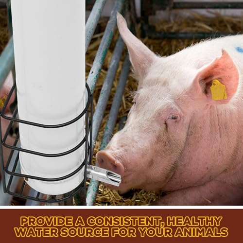 1 Sets Vertical Pig Waterer with Steel Nipples Cover and Cable Tie Adjustable Height Easy Mounting Drinker Kit for Pig and Other Livestock (White,Small)