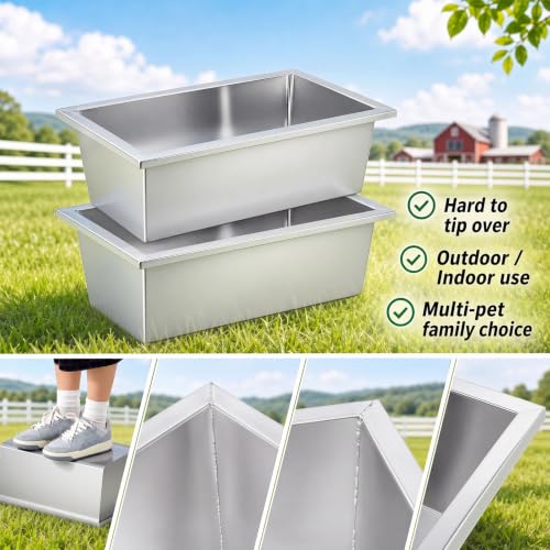 Geelin 2 Pcs 6 Gallon/24 Quart Livestock Water Trough, Stainless Steel | 19.7" Long Large Capacity Livestock Feeding Trough for Calves Pig Sheep Horses Alpacas and Goats Farm Animal Feeding - size: 6 Gallon/24 Quart