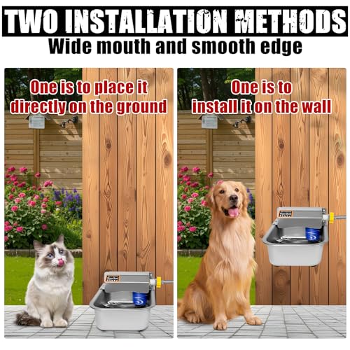 Automatic Dog Water Dispenser 1 Gal/3.8L Outdoor Dog Water Bowl Auto-Fill Water Feeder Stainless Steel Large Livestock Waterer Fit 3/4" GHT Faucet Wide Mouth Wall/Ground Mount - size: 1 Gal