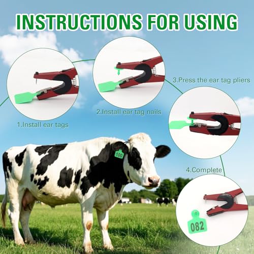 Cattle Ear Tags 001-100, 100Pcs Plastic Livestock Ear Tag for Cows Goats Sheep Pigs with Pliers Applicator & 2 Pins, Animal ID Tags for Ranch Farm Herd Tracking, Laser Print (001-100, Green) - color: Green