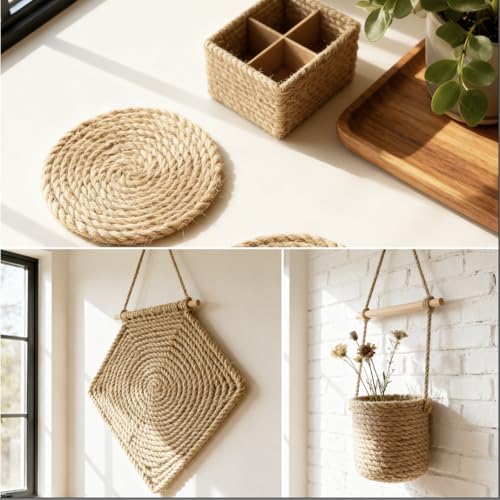 Natural Jute Rope, Heavy Duty Thick Rope, 1/2 in x 50 ft | For indoor and outdoor crafts, nautical rope decor, railings, hammocks, swings, gardening and tug of war - size: 1/2 in x 50 ft
